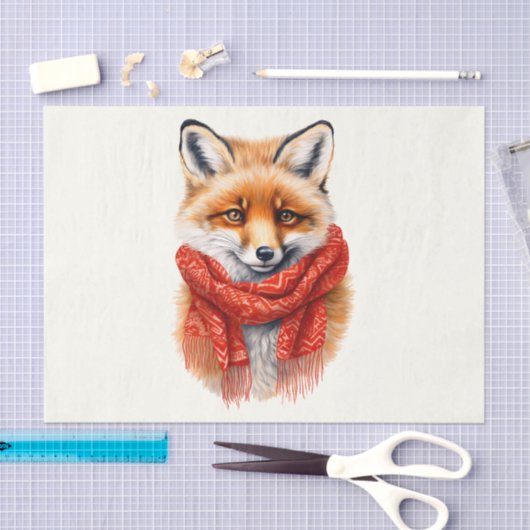 Papier Mousseline Cute Fox in a Red Scarf Autumn Image (Artisanat)