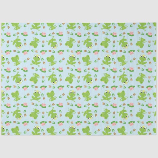 Papier Mousseline Cute Frogs Motif sur Bright Blue (Recto)