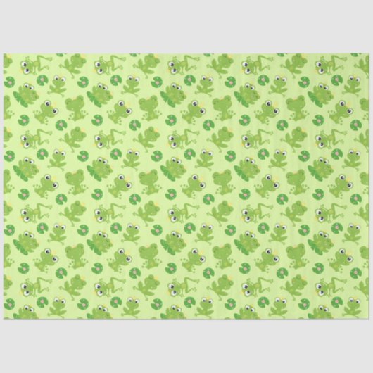 Papier Mousseline Cute Frogs Motif sur Bright Green (Recto)