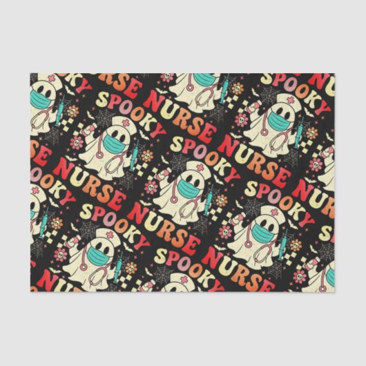 Papier Mousseline Cute Ghost Nurse Halloween Graphisme Retro Pastels (Recto)