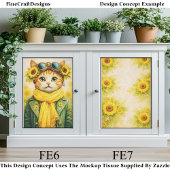 Papier Mousseline Cute Ginger Sunflower Steampunk Cat FE6 Decoupage