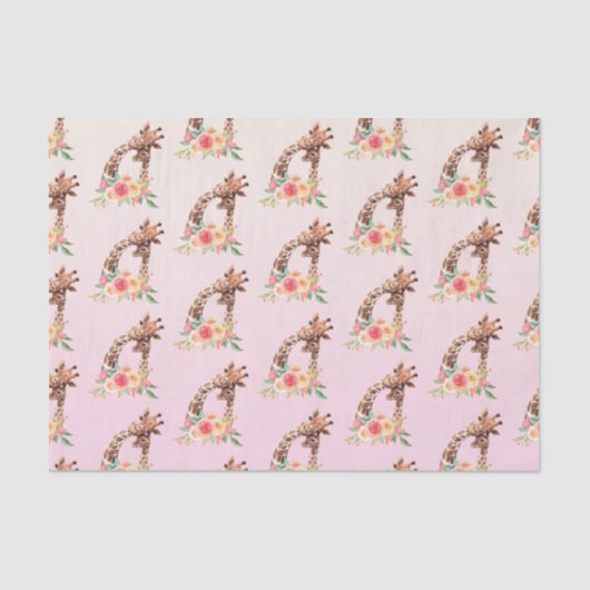 Papier Mousseline Cute Giraffe Aquarelle Maman & Bébé (Recto)