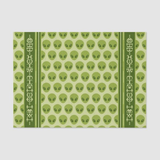 Papier Mousseline Cute Green Alien Pattern with Your Text in Glyphs (Recto)
