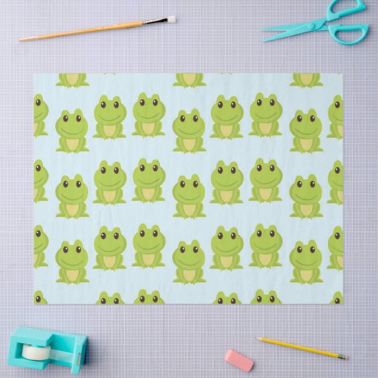 Papier Mousseline Cute grenouille verte sur bleu (Artisanat)