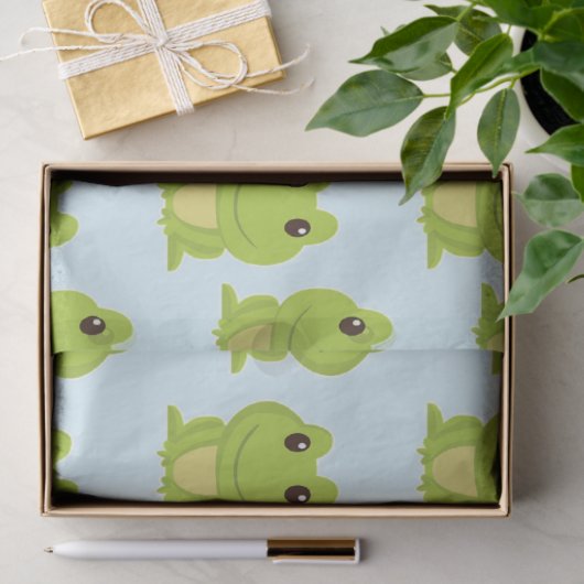 Papier Mousseline Cute grenouille verte sur bleu (Cadeau)
