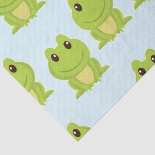 Papier Mousseline Cute grenouille verte sur bleu (Détail)
