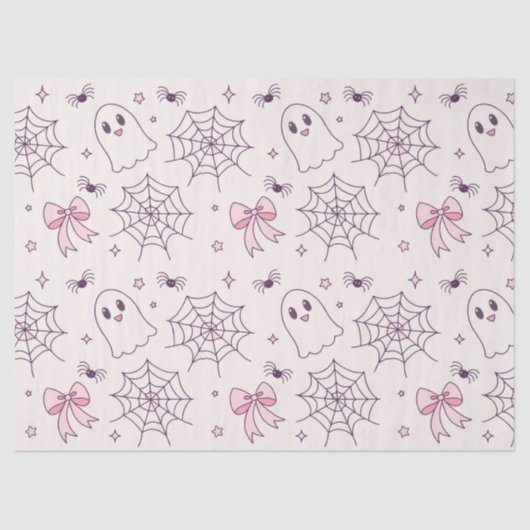 Papier Mousseline Cute Halloween Ghost & Spiderweb Motif (Recto)