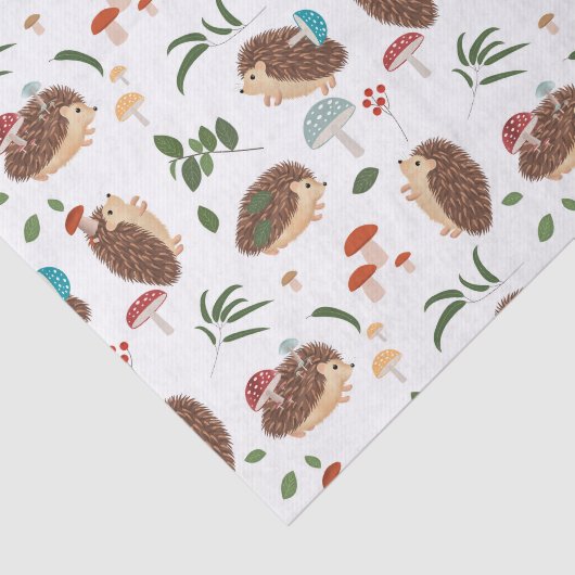 Papier Mousseline Cute Hedgehog Mushrooms Woodland Forest Animal (Détail)