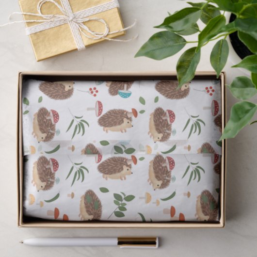 Papier Mousseline Cute Hedgehog Mushrooms Woodland Forest Animal (Cadeau)