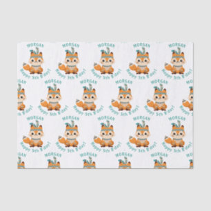 Papier Mousseline Cute Indian Fox, Personnaliser le nom et l'anniver