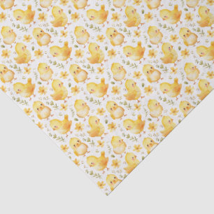 Papier Mousseline Cute Jaune Chicks et Fleurs