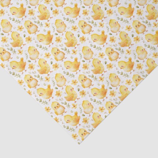 Papier Mousseline Cute Jaune Chicks et Fleurs (Détail)