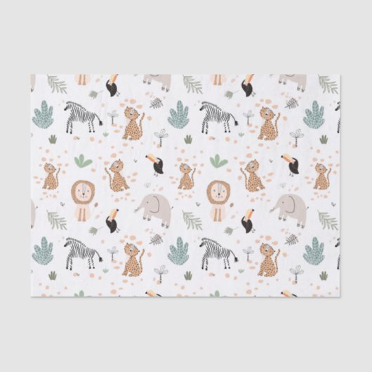 Papier Mousseline Cute Jungle Rainforest Animaux Motif (Recto)