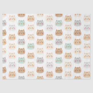 Papier Mousseline Cute Kawaii Cats Hand-Drawn Illustrations Pastel 