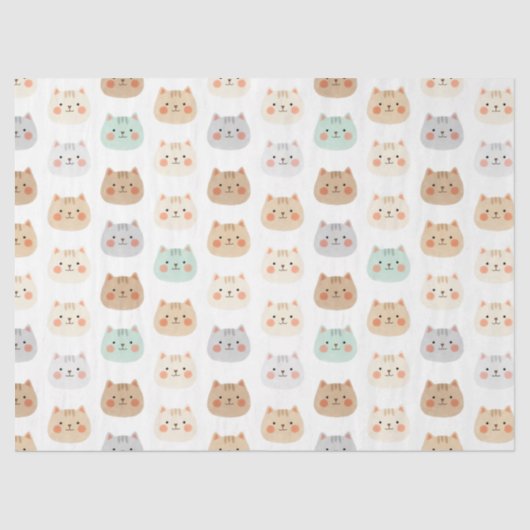 Papier Mousseline Cute Kawaii Cats Hand-Drawn Illustrations Pastel  (Recto)