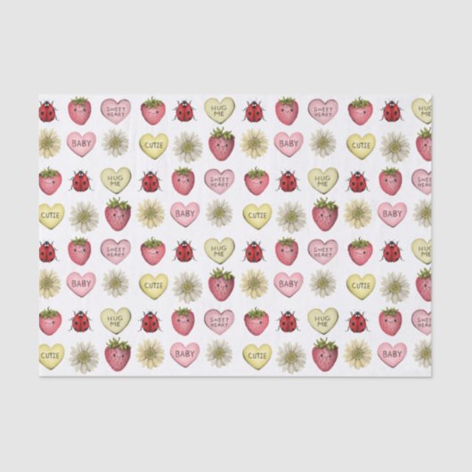 Papier Mousseline Cute Kawaii Motif de la Saint Valentin fraise (Recto)