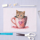 Papier Mousseline Cute Kitten dans un Teacup avec les coeurs (Artisanat)