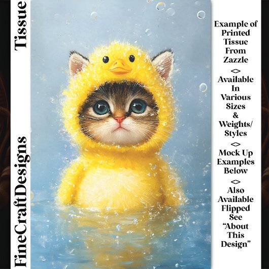 Papier Mousseline Cute Kitten habillé en canard jaune DL4R Découpage