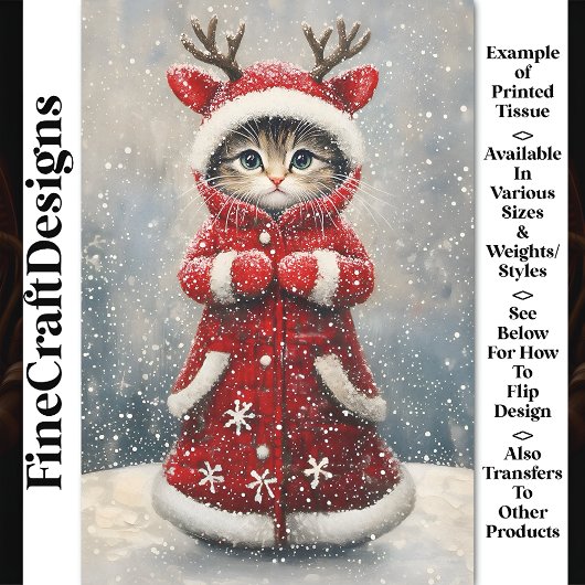 Papier Mousseline Cute Kitten Reindeer En Manteau Rouge AK6F Découpa