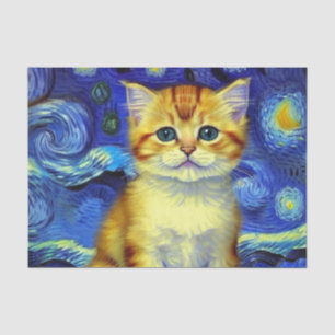 Papier Mousseline Cute Kitten Starry Night Van Gogh
