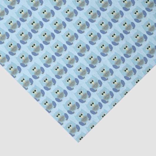 Papier Mousseline Cute Light Blue Owl Pattern  (Détail)