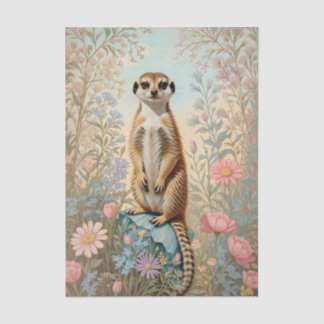 Papier Mousseline Cute Little Meerkat Pastel Floral