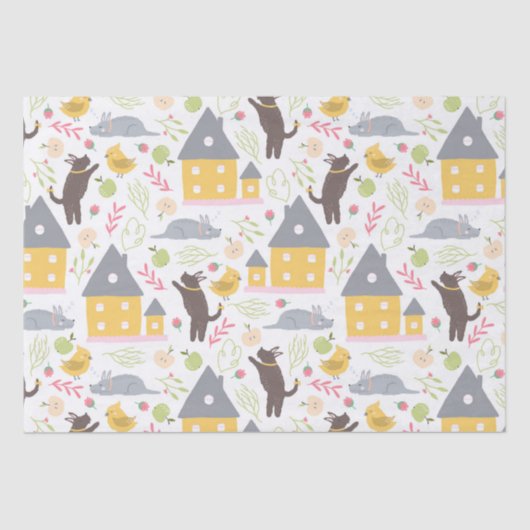 Papier Mousseline Cute Maison Jaune Baby shower aux chiots (Recto)