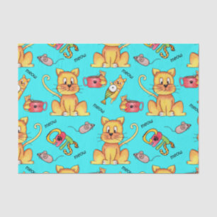 Papier Mousseline Cute Meow Cats Aqua