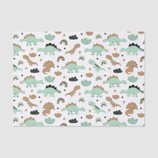 Papier Mousseline Cute Mint Green Dinosaur Motif (Recto)