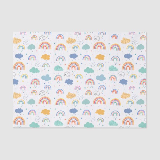 Papier Mousseline Cute moderne Rainbows et Motif de nuages (Recto)