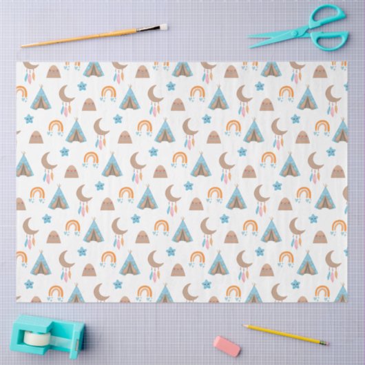 Papier Mousseline Cute Motif Boho en blanc (Artisanat)