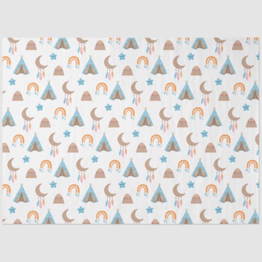 Papier Mousseline Cute Motif Boho en blanc (Recto)