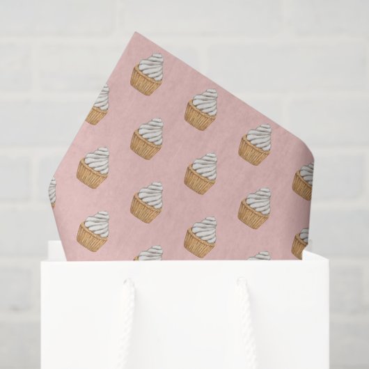 Papier Mousseline Cute Motif Cupcake rose (Sac cadeau)