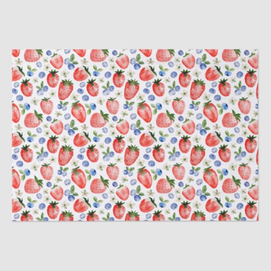 Papier Mousseline Cute Motif de fraise et bleuets (Recto)
