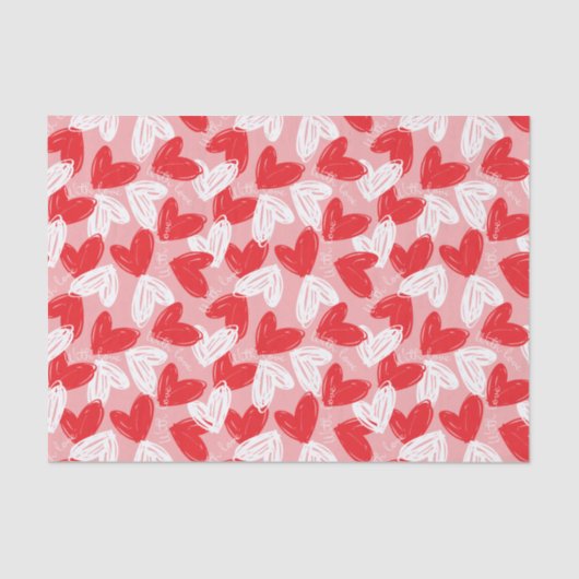 Papier Mousseline Cute motif moderne rouge et blanc coeurs (Recto)