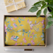 Papier Mousseline Cute moutarde Jaune Floral & Papillons Motif (Cadeau)