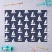 Papier Mousseline Cute Nautique Blanc Voiliers Marine Bleu (Artisanat)