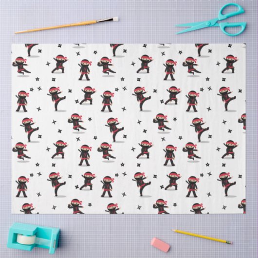 Papier Mousseline Cute Ninja Guerrier Enfants Noir & Rouge Motif (Artisanat)