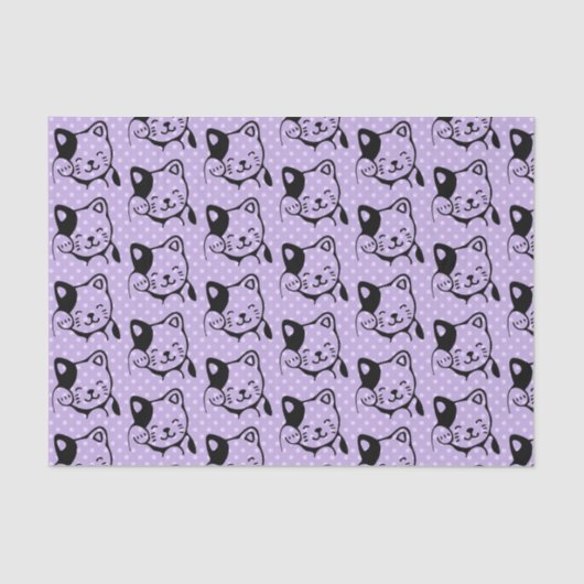 Papier Mousseline Cute noir et blanc Kitty Chat Waving Bonjour (Recto)