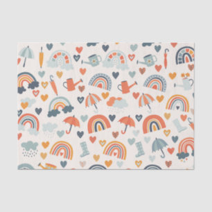 Papier Mousseline Cute Orange Blue Spring Rainbow Clouds Motif
