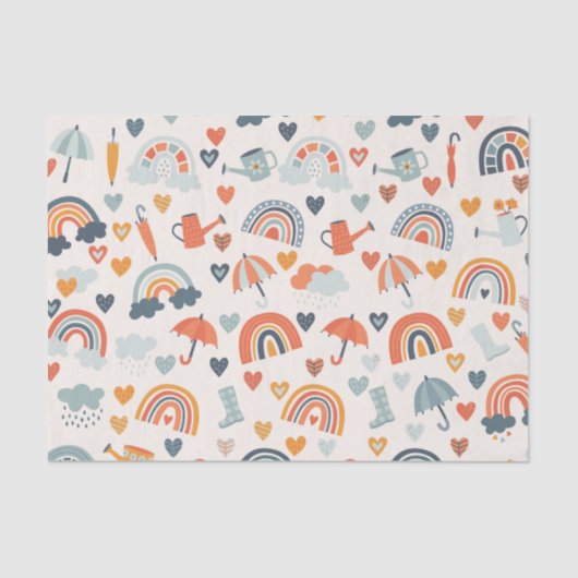 Papier Mousseline Cute Orange Blue Spring Rainbow Clouds Motif (Recto)