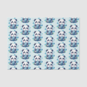 Papier Mousseline Cute Panda et Blue Boba Bubble Tea