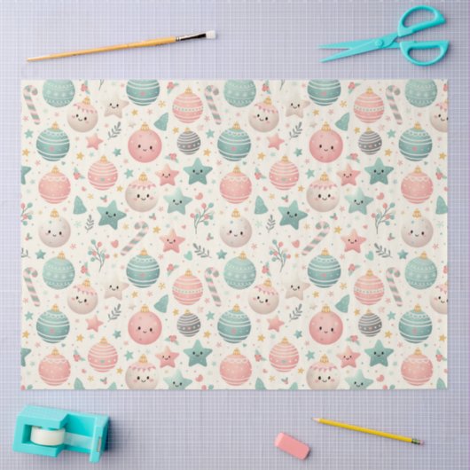 Papier Mousseline Cute Pastel Christmas Pattern Ornaments and Stars (Artisanat)