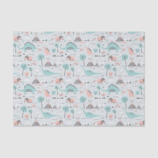 Papier Mousseline Cute Pastel Dinosaur Motif (Recto)