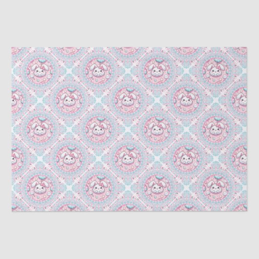 Papier Mousseline Cute Pastel Kawaii Bunny Dot Mandala Diamond Tile (Recto)