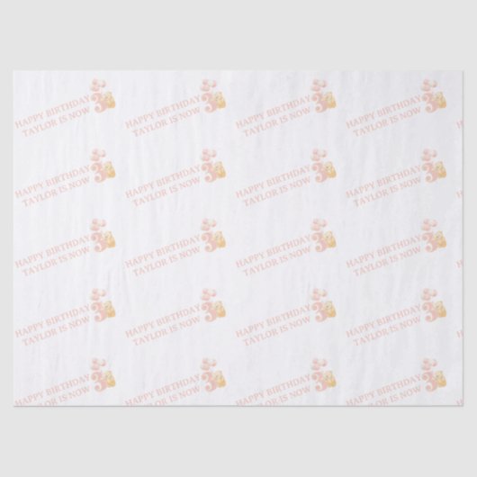 Papier Mousseline Cute Pastel Pink Teddy Bear 3 ans Enveloppement ca (Recto)