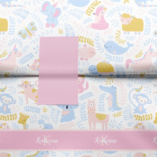 Papier Mousseline Cute Pastel Rose animal Monogramme Baby shower fil