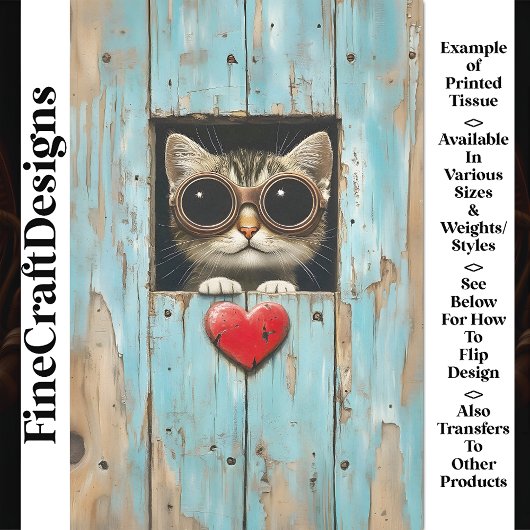 Papier Mousseline Cute Peeking Steampunk Tabby Kitten AP5 Découpage