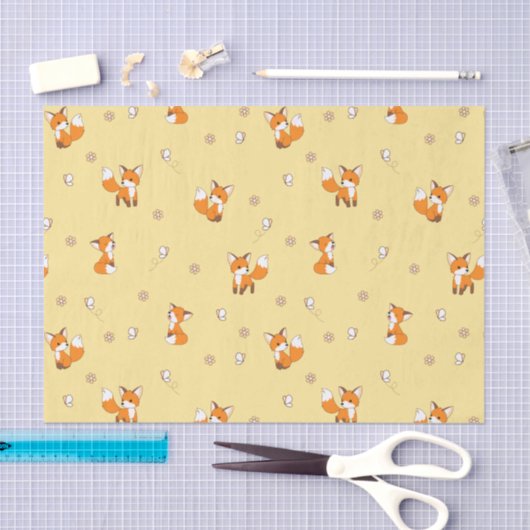 Papier Mousseline Cute Petit Fox Jaune Motif (Artisanat)