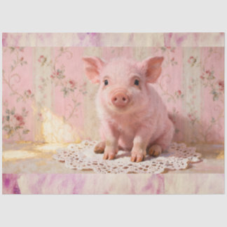 Papier Mousseline Cute piglet at the farmhouse in pink